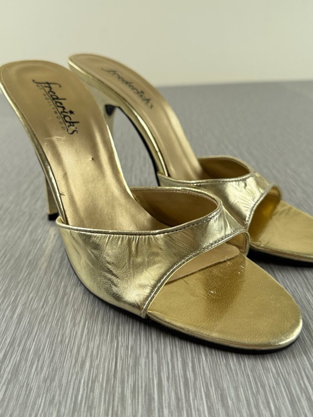 Vintage Y2K Frederick's of Hollywood Women's Gold Stiletto Mule Sandals 8.5